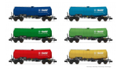 ARNOLD 6541 D-BASF, 6-unit CDU, tank wagons in different colours, period VI