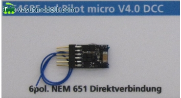 ESU 54685 LokPilot micro V4.0, DCC dekóder, NEM 651, 6-tűs, kábel nélkül ESU 54685 LokPilot micro V4.0, DCC dekóder, NEM 651, 6-tűs, kábel nélkül