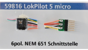 ESU 59816 LokPilot 5 micro DCC/MM/SX, 6-tűs, vezetékes, NEM651 (TT, N) ESU 59816 LokPilot 5 micro DCC/MM/SX, 6-tűs, vezetékes, NEM651 (TT, N)