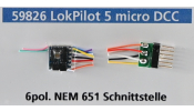 ESU 59826 LokPilot 5 micro DCC, 6-tűs, vezetékes, NEM651 (TT, N) ESU 59826 LokPilot 5 micro DCC, 6-tűs, vezetékes, NEM651 (TT, N)