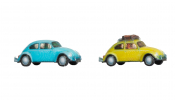 NOCH 44605 Volkswagen Beetle, 2 pieces, blue and yellow NOCH 44605 Volkswagen Beetle, 2 pieces, blue and yellow
