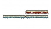 Rivarossi 4349  DB, 3-unit pack night train   Luna  , bar coach WGmh 854 in red-beige livery + 2 x Bcm 246 in ocean-blue livery, ep. IV 